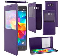 ebestStar - Coque Compatible avec Samsung Grand Prime Galaxy G530F, Value Edition G531F Etui Slim Housse Portefeuille Fenêtre View + Stylet, Violet [Appareil: 144.8 x 72.1 x 8.6mm, 5.0'']
