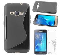 ebestStar - Coque Compatible avec Samsung J1 Galaxy J1 2016 4G SM-J120F Etui Housse Silicone Gel TPU Souple Motif S-Line, Noir + Film écran Verre Trempé [Appareil: 132.6 x 69.3 x 8.9mm, 4.5'']
