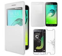 ebestStar - Coque Compatible avec Samsung J3 2016 Galaxy SM-J320F Etui Slim Housse Portefeuille Fenêtre View, Blanc +Film Verre Trempé [NB:Lire Description][Appareil: 142.3x71x7.9mm 5.0"]