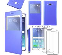 ebestStar - Coque Compatible avec Samsung J5 Galaxy SM-J500F (2015) Etui Slim Housse Portefeuille Fenêtre View + Stylet + 3 Films d'écran, Bleu [Appareil: 142.1 x 71.8 x 7.9mm, 5.0'']