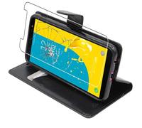 - Coque Samsung Galaxy J6 2018 SM-J600F Etui Housse Portefeuille PU Cuir, Noir + Film protection écran en VERRE Trempé [Dimensions PRECISES