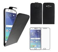 ebestStar - Coque Compatible avec Samsung J7 Galaxy SM-J700F J700H (2015) Etui Housse PU Cuir Rabat Flip, Noir + Film Protection écran Verre Trempé [Appareil: 152.2 x 78.7 x 7.5mm, 5.5'']