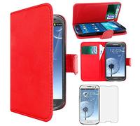 ebestStar - Coque Compatible avec Samsung S3 Galaxy i9300 i9305 Etui PU Cuir Housse Portefeuille Porte-Cartes Support, Rouge +Film Protection écran Verre Trempé [Appareil: 136.6 x 70.8 x 8.6mm 4.8"]