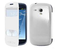 ebestStar - Coque Compatible avec Samsung S3 Mini Galaxy GT-i8190, i8190N Etui Housse PU Cuir Portefeuille Fenêtre Type View, Blanc [Appareil: 121.6 x 63 x 9.9mm, 4.0'']