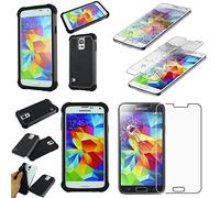 ebestStar - Coque Compatible avec Samsung S5 G900F, Galaxy S5 New G903F Neo Etui Housse Duo Bi-Couches Silicone et Polycarbonate, Gris +Film écran en Verre Trempé [Appareil:142 x 72.5 x 8.1mm, 5.1'']