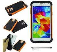 ebestStar - Coque Compatible avec Samsung S5 G900F, Galaxy S5 New G903F Neo Etui Housse Duo Bi-Couches Silicone et Polycarbonate + Stylet, Orange [Appareil: 142 x 72.5 x 8.1mm, 5.1'']