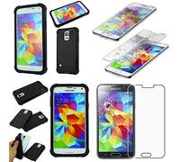 ebestStar - Coque Compatible avec Samsung S5 G900F, Galaxy S5 New G903F Neo Etui Housse Duo Bi-Couches Silicone et Polycarbonate, Noir +Film écran en Verre Trempé [Appareil:142 x 72.5 x 8.1mm, 5.1'']
