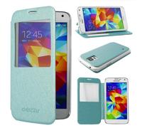 ebestStar - Coque Compatible avec Samsung S5 G900F, Galaxy S5 New G903F Neo Etui Housse Portefeuille Livre avec Fenêtre Flip View Cover, Bleu [Appareil: 142 x 72.5 x 8.1mm, 5.1'']