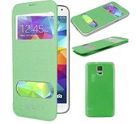 ebestStar - Coque Compatible avec Samsung S5 G900F, Galaxy S5 New G903F Neo Etui Housse PU Cuir Portefeuille Fenêtre Type View, Vert [Appareil: 142 x 72.5 x 8.1mm, 5.1'']
