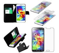 ebestStar - Coque Compatible avec Samsung S5 G900F, Galaxy S5 New G903F Neo Etui PU Cuir Housse Portefeuille Porte-Cartes Support, Noir + Verre Trempé [Appareil: 142 x 72.5 x 8.1mm, 5.1'']