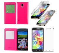 ebestStar - Coque Compatible avec Samsung S5 Mini Galaxy SM-G800 G800F G800H Etui Slim Housse Portefeuille Fenêtre View, Rose + Film écran Verre Trempé [Appareil: 131.1 x 64.8 x 9.1mm, 4.5'']