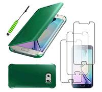 ebestStar - Coque Compatible avec Samsung S6 Edge Galaxy SM-G925F G925 Etui Housse View Clear Cover Miroir + Mini Stylet + 3 Films d'écran, Vert [Appareil: 142.1 x 70.1 x 7mm, 5.1'']