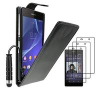 ebestStar - Coque Compatible avec Sony Xperia Z2 D6502, D6503, D6543 Etui Housse PU Cuir Rabat Flip + Mini Stylet + 3 Films d'écran, Noir [Appareil: 146.8 x 73.3 x 8.2mm, 5.2'']
