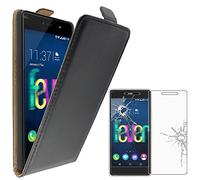 ebestStar - Coque Compatible avec Wiko Fever 4G Etui Housse PU Cuir Rabat Ultra Fin (Ultra Slim Case), Noir + Film Protection écran Verre Trempé [Appareil: 148 x 73.8 x 8.3mm, 5.2'']