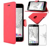 ebestStar - Coque Compatible avec Wiko Freddy Etui PU Cuir Housse Portefeuille Porte-Cartes Support Stand, Rouge + Film Protection écran Verre Trempé [Appareil: 143 x 71.8 x 10.6mm, 5.0'']