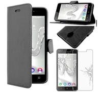 ebestStar - Coque Compatible avec Wiko Freddy Etui PU Cuir Housse Portefeuille Porte-Cartes Support Stand, Noir + Film Protection écran Verre Trempé [Appareil: 143 x 71.8 x 10.6mm, 5.0'']