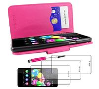 ebestStar - Coque Compatible avec Wiko Highway Pure 4G Etui PU Cuir Housse Portefeuille Porte-Cartes Support Stand + Mini Stylet + 3 Films d'écran, Rose [Appareil: 141.9 x 68.1 x 5.1mm, 4.8'']