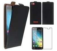 ebestStar - Coque Compatible avec Wiko Lenny 2 Etui Housse PU Cuir Rabat Ultra Fin (Ultra Slim Case), Noir + Film Protection écran Verre Trempé [Appareil: 145.4 x 73.2 x 9mm, 5.0'']