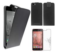ebestStar - Coque Compatible avec Wiko Lenny 3 Jerry Etui Housse PU Cuir Rabat Flip, Noir + Film Protection écran Verre Trempé [Appareil: 145 x 73.1 x 9.9mm, 5.0'']