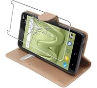 ebestStar - Coque Compatible avec Wiko Lenny 4 Plus Etui PU Cuir Housse Portefeuille Porte-Cartes Support Stand, Or/Doré + Film Protection écran Verre Trempé [Appareil: 156 x 79 x 9.35mm, 5.5'']
