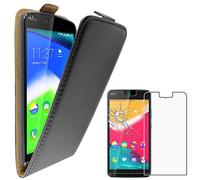 ebestStar - Coque Compatible avec Wiko Rainbow Jam 4G Etui Housse PU Cuir Rabat Ultra Fin (Ultra Slim Case), Noir + Film Protection écran Verre Trempé [Appareil: 143.1 x 71.4 x 8.7mm, 5.0'']