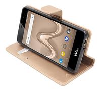 ebestStar - Coque Compatible avec Wiko Tommy 2 Etui PU Cuir Housse Portefeuille Porte-Cartes Support Stand, Or/Doré [Appareil: 145 x 72.7 x 9.19mm, 5.0'']