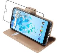 ebestStar - Coque Compatible avec Wiko View 2 Pro Etui PU Cuir Housse Portefeuille Porte-Cartes Support Stand, Or/Doré + Film Verre Trempé [NB: Lire Description][Appareil: 153 x 72.6 x 8.3mm 6.0"]