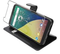 pour Wiko View XL - Housse Portefeuille Coque Etui Folio Simili Cuir avec Film protection écran en VERRE Trempé, Couleur Nero [Dimensions PRECISES