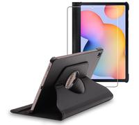 Ebeststar - Coque + Film Verre Samsung Galaxy Tab S6 Lite 10.4" P610 P615 Housse Etui Protection Vitre Pu Cuir Support Rotatif 360, Noir [Dimensions Tablette : 244.5 X 154.3 X 7 Mm, Écran 10.4'']