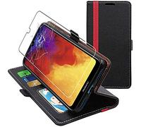 ebestStar - Coque pour Huawei Y6 2019, Etui Portefeuille Protection, Housse Pochette PU Cuir Porte Carte, Noir/Rouge + Verre Trempé