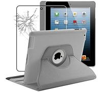 ebestStar - Coque pour iPad 4 3 2 Apple, Etui Rotatif 360, Housse Protection PU Cuir, Gris + Verre Trempé
