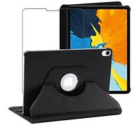 - Coque iPad Pro 11 Housse protection Etui PU Cuir Support Rotatif 360, Noir + Film écran en VERRE Trempé [Dimensions PRECISES Tablette : 247.6 x