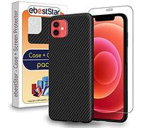 ebestStar - Coque pour iPhone 12, 12 Pro Apple, Etui Protection Motif Carbone, Antichoc Souple TPU, Noir + Verre Trempé