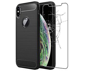 ebestStar - Coque pour iPhone XS Max Apple, Etui Protection Motif Carbone, Antichoc Souple TPU, Noir + Verre Trempé