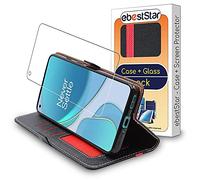 ebestStar - Coque pour OnePlus 8T, Etui Portefeuille Protection, Housse Pochette PU Cuir Porte Carte, Noir/Rouge + Verre Trempé