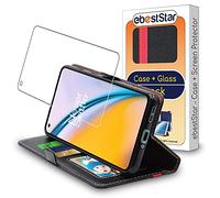 ebestStar - Coque pour OnePlus Nord 2 5G, Etui Portefeuille Protection, Housse Pochette PU Cuir Porte Carte, Noir/Rouge + Verre Trempé