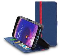 Etui Portefeuille pour Oppo Find X5 Lite PU Cuir Porte-Cartes Support Stand, Bleu Foncé / Rouge