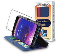 ebestStar - Coque pour Oppo Find X5 Lite, Etui Portefeuille Protection, Housse Pochette PU Cuir Porte Carte, Bleu Foncé/Rouge + Verre Trempé