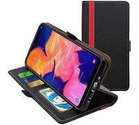 Ebeststar - Coque Samsung A10 Galaxy Sm-A105f Etui Portefeuille Porte-Cartes Support Stand, Noir / Rouge [Dimensions Precises Smartphone : 155.6 X 75.6 X 7.9mm, Écran 6.2'']