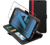 ebestStar - Coque pour Samsung A40 Galaxy SM-A405F, Etui Portefeuille Protection, Housse Pochette PU Cuir Porte Carte, Noir/Rouge + Verre Trempé