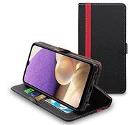 ebestStar - Coque pour Samsung Galaxy A32 5G, Etui Portefeuille Protection, Housse Pochette PU Cuir Porte Carte, Noir/Rouge
