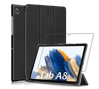 ebestStar Coque pour Samsung Galaxy Tab A8 X200, + Verre Trempé, Noir | Housse Slim magnétique, auto réveil Galaxy Tab A8 10.5 (2021) SM-X200 X205 Etui ultra fin Dos PC rigide, découpes précises