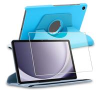 ebestStar - Coque pour Samsung Galaxy Tab A9+ (2023) SM-X210, Etui Rotatif 360, Housse Protection PU Cuir, Bleu + Verre Trempé