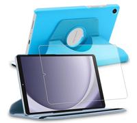 Housse pour Galaxy Tab A9 8.7 (2023) SM-X110 Support Rotatif 360 PU Cuir, Bleu + Film VERRE Trempé
