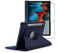 ebestStar - Coque pour Samsung Galaxy Tab S7 SM-T870, Etui Rotatif 360, Housse Protection PU Cuir, Bleu Foncé + Verre Trempé