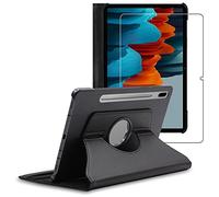 ebestStar - Coque pour Samsung Galaxy Tab S7 SM-T870, Etui Rotatif 360, Housse Protection PU Cuir, Noir + Verre Trempé
