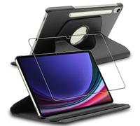 Housse pour Galaxy Tab S9, 5G Support Rotatif 360 PU Cuir, Noir + Film VERRE Trempé