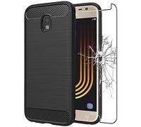 ebestStar - Coque pour Samsung J3 2017 Galaxy SM-J330F, Etui Protection Motif Carbone, Antichoc Souple TPU, Noir + Verre Trempé