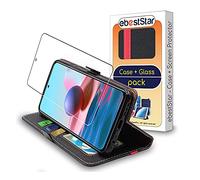 ebestStar - Coque pour Xiaomi POCO M5s, Redmi Note 10 10S, Etui Portefeuille Protection, Housse Pochette PU Cuir Porte Carte, Noir/Rouge + Verre Trempé