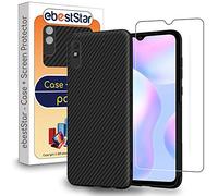 ebestStar - Coque pour Xiaomi Redmi 9A, Etui Protection Motif Carbone, Antichoc Souple TPU, Noir + Verre Trempé